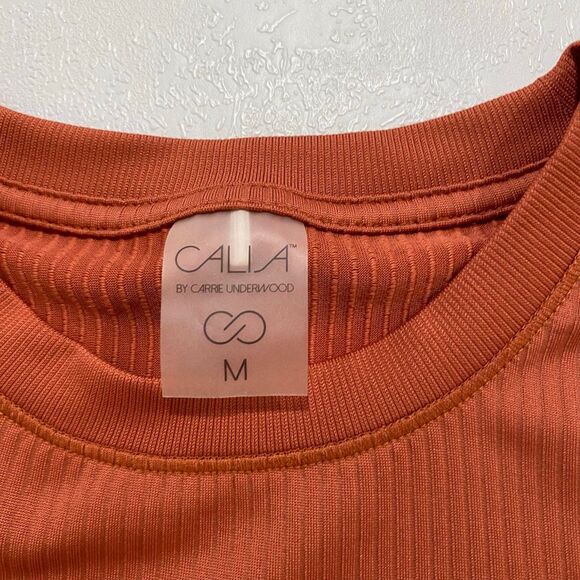 CALIA by Carrie Underwood Ribbed Tee Medium – Rust Terracotta Short Sleeve Top - Picture 3 of 6